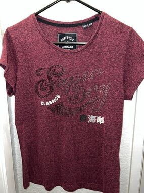 Superdry Women's Short Sleeve Logo Tee in Heather Burgundy